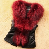 Lovely Casual V Neck Patchwork Wine Red Vests