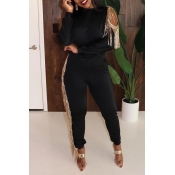 Lovely Party Tassel Design Black Two-piece Pants S