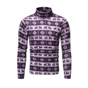 Lovely Casual Turtleneck Printed Purple T-shirt