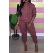 Lovely Casual Hooded Collar Coffee Two-piece Pants