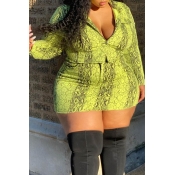 Lovely Casual Printed Green Plus Size Two-piece Sk