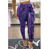 Lovely Trendy Flounce Design Purple Pants