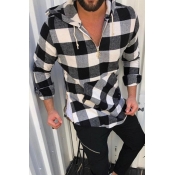 Lovely Casual Hooded Collar Plaid Printed Black Ho