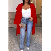 Lovely Casual Basic Loose Red Coat