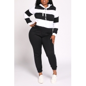 Lovely Casual Striped Patchwork Black Plus Size Tw