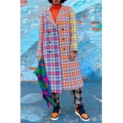 Lovely Casual Plaid Multicolor Long Coat
