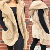 Lovely Casual Hooded Collar Khaki Vest