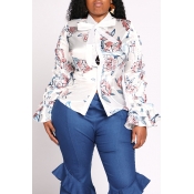 Lovely Chic Print White Plus Size Blouse