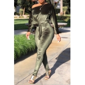 Lovely Casual Dew Shoulder Green One-piece Jumpsui