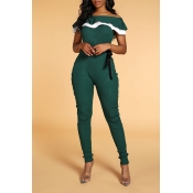 Lovely Chic Flounce Design Green One-piece Jumpsui