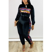 Lovely Casual Patchwork Black Two-piece Pants Set