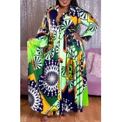 Lovely Casual Print Green Plus Size Maxi Dress