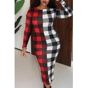 Lovely Casual Plaid Red Mid Calf Dress