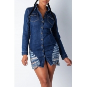 Lovely Casual Patchwork Blue Mini Dress