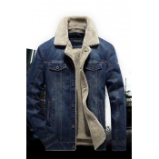 Lovely Trendy Buttons Design Deep Blue Jacket