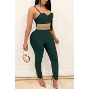 Lovely Party Spaghetti Straps Green Two-piece Pant