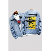 Lovely Casual Buttons Design Baby Blue Cowboy Wear