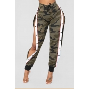 Lovely Casual Buttons Camo Pants