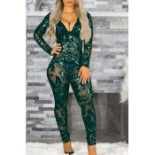 Lovely Casual Patchwork Green One-piece Jumpsuit