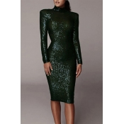 Lovely Chic Skinny Green Knee Length Dress