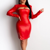 Lovely Sexy O Neck Hollow-out Red Mini Dress