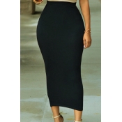 Lovely Casual Basic Skinny Black Mid Calf Skirt