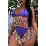 Lovely Tassel Design Purple Two-piece Swimsuit