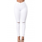 Lovely Casual Hollow-out White Jeans