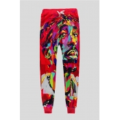 Men Lovely Casual Portrait Printed Red Pants