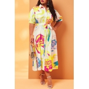 Lovely Casual Print Multicolor Mid Calf Plus Size 