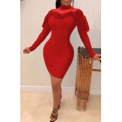 Lovely Sweet Patchwork Red Mini Dress