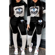 Lovely Casual Eye Patchwork Black Two-piece Pants 