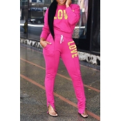 Lovely Casual Letter Pink Two-piece Pants Set