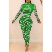 Lovely Chic Print Skinny Green One-piece Jumpsuit