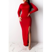 Lovely Chic Turtleneck Skinny Red Maxi Dress