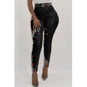 Lovely Chic Patchwork Black Jeans