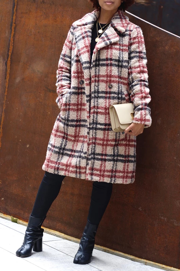 

Lovely Chic Plaid Loose Red Coat