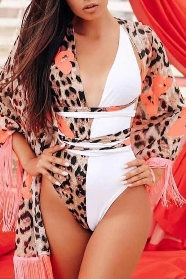 

Lovely Lace-up Patchwork Pink One-piece Swimsuit(Without Cover-up
