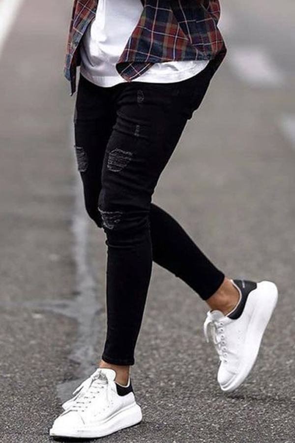 

Lovely Casual Hollow-out Black Jeans