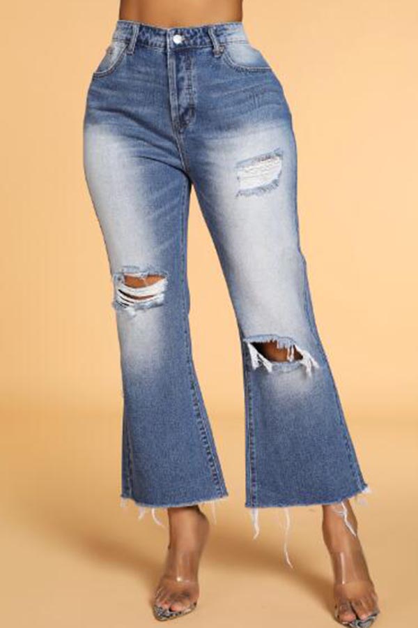 

Lovely Casual Hollow-out Dark Blue Jeans
