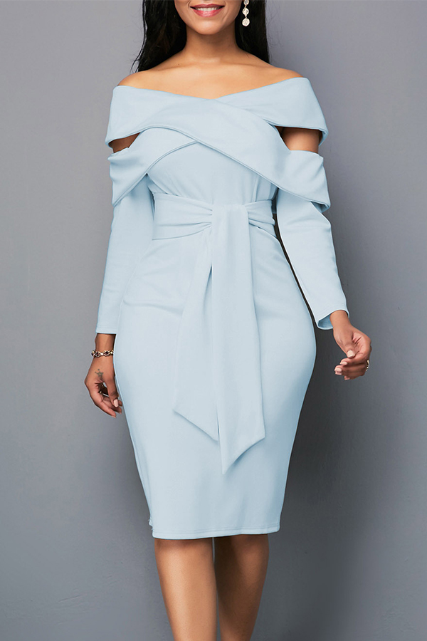 

Lovely Leisure Hollow-out Blue Knee Length Dress