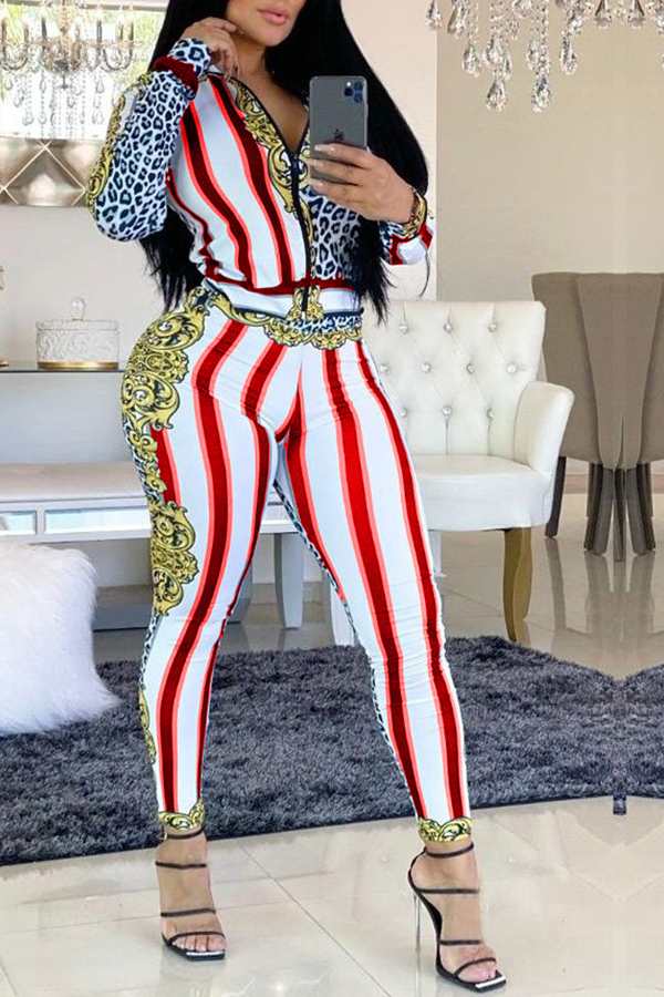 

Lovely Stylish Striped Red Two-piece Pants Set