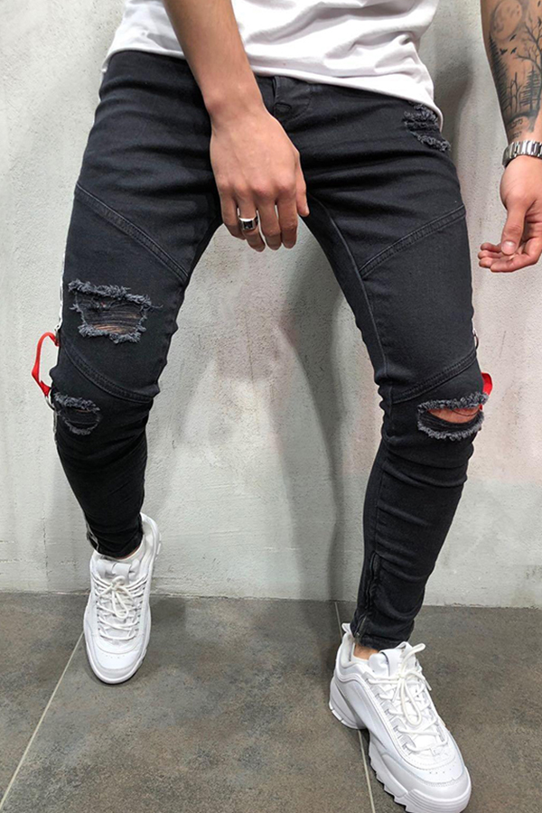 

Lovely Casual Patchwork Black Jeans