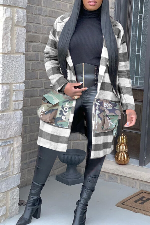 

Lovely Casual Letter Printed Grey Coat