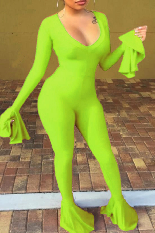 

Lovely Casual Flounce Design Green One-piece Jumpsuit