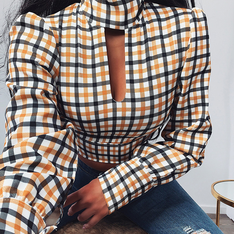 

Lovely Casual Turtleneck Plaid Yellow Blouse