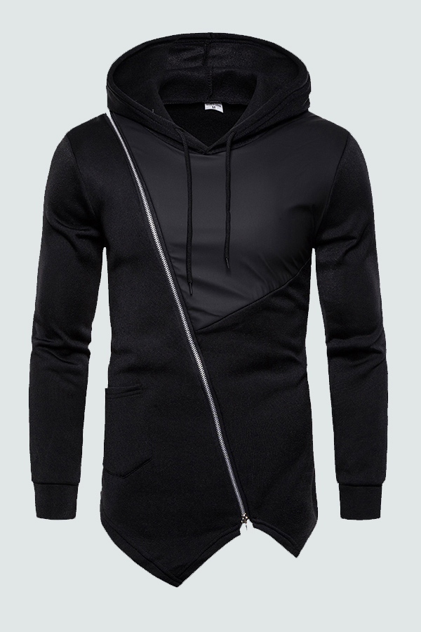 

Lovely Casual Patchwork Zipper Design Black Hoodie