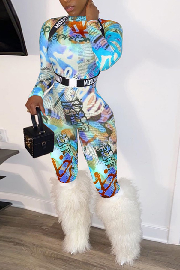 

Lovely Casual Print Blue One-piece Jumpsuit(Without Belt