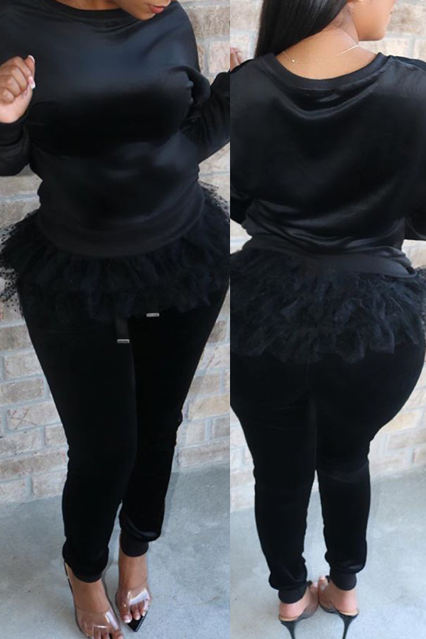 

Lovely Sweet Flounce Black Two-piece Pants Set