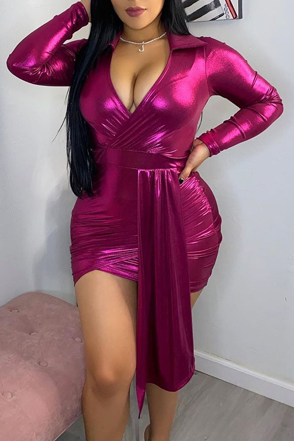 

Lovely Chic V Neck Rose Red Mini Dress